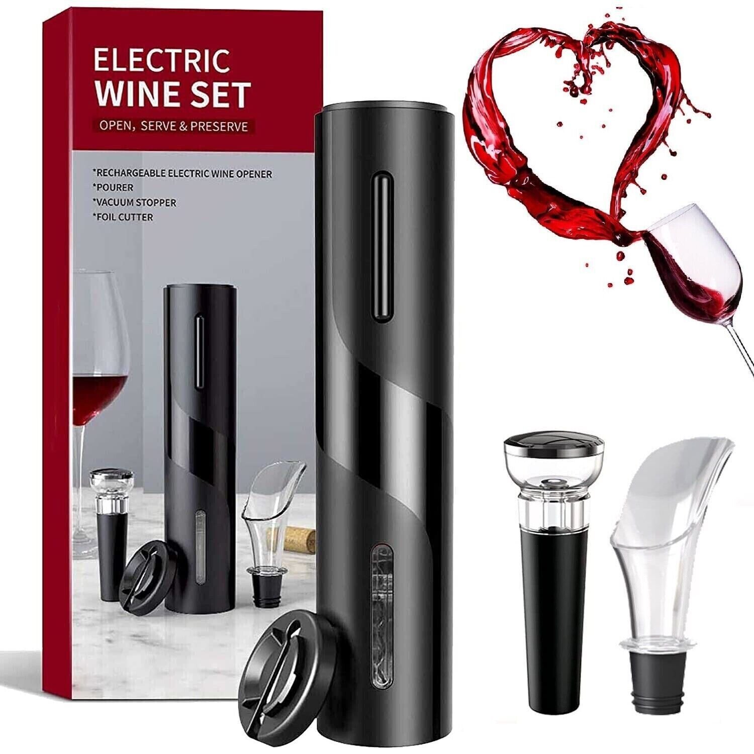 KIT APRIBOTTIGLIE ELETTRICO AUTOMATICO CAVATAPPI VERSATORE APRI BOTTIGLIE VINO